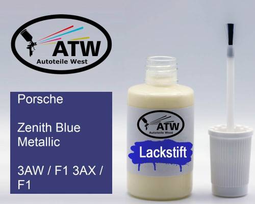 Porsche, Zenith Blue Metallic, 3AW / F1 3AX / F1: 20ml Lackstift, von ATW Autoteile West.